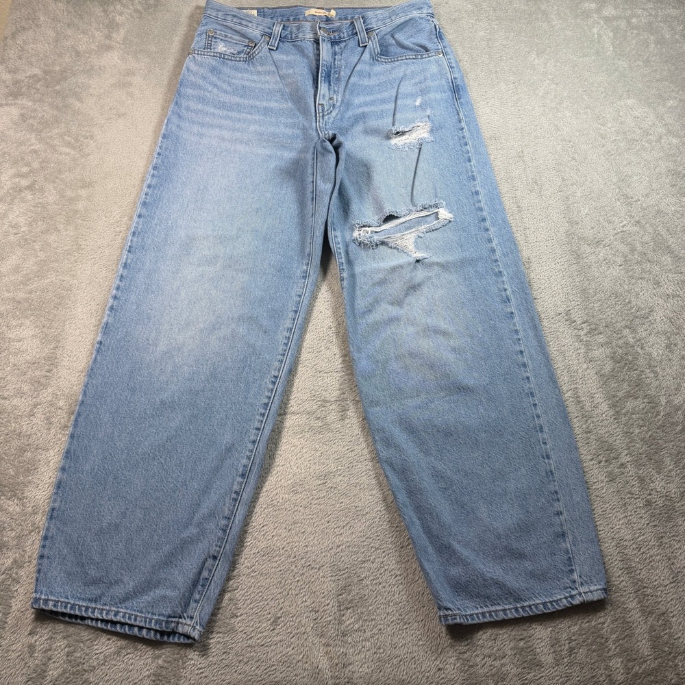 Levis Premium Baggy Dad Jeans Women 28 Blue Light Wash High Rise Distressed